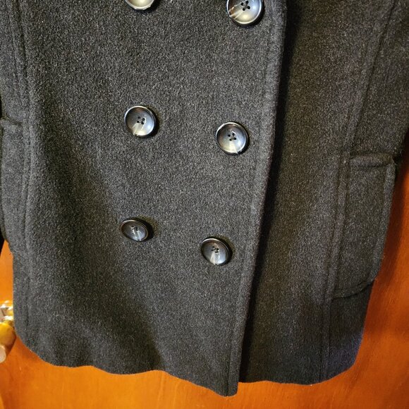 Women's Size 8 Lands' End Black Double Breasted Wool Cashmere Blend Pea Coat - Picture 6 of 10